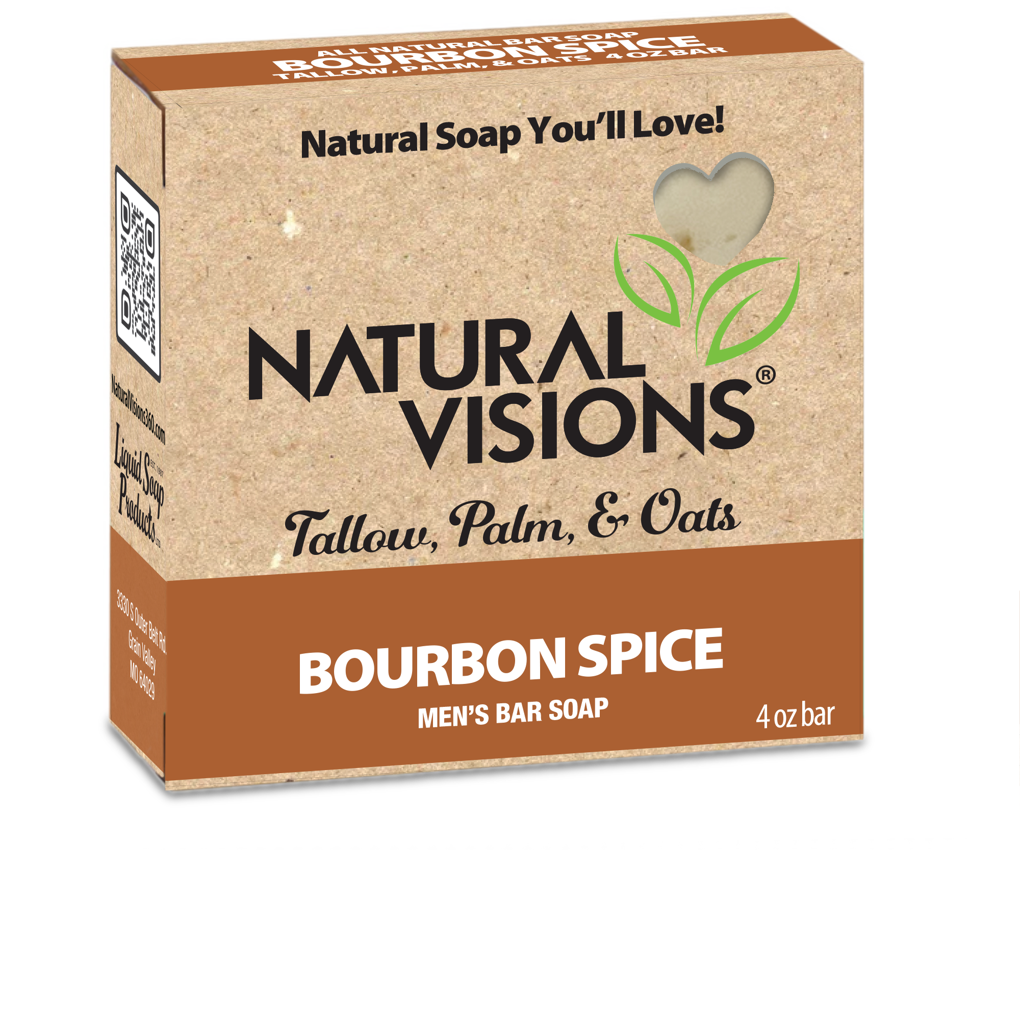 Natural Visions Tallow & Oatmeal - Men's Bourbon Spice - 4 oz. Bar Soap